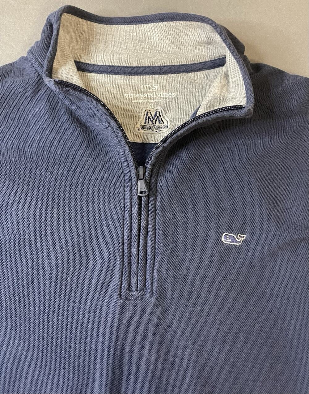 Vineyard Vines Navy Blue 1/4 Zip Pullover 100% Cotton XL Whale Logo Marathon